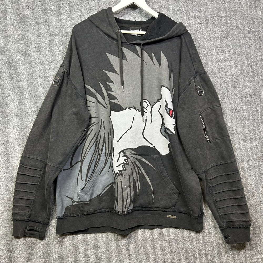 Hot Topic Death Note Ryuk Hoodie Mens XL Black Good Graphic Moto D-Ring Pullover